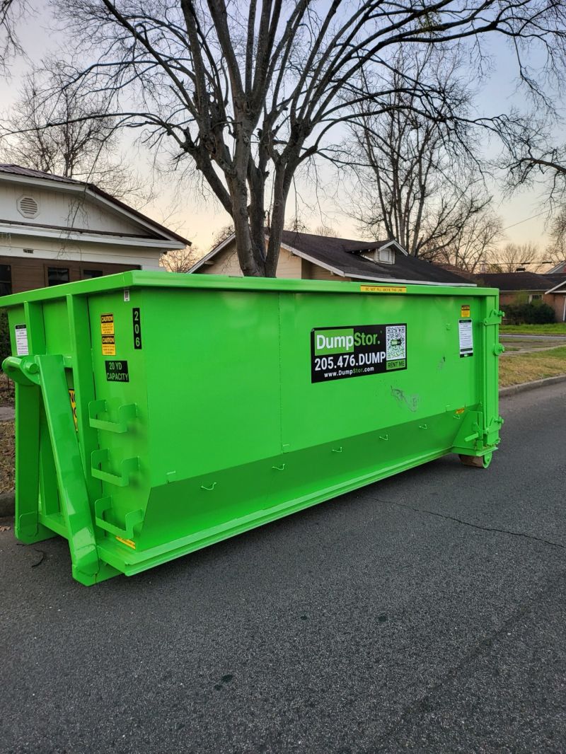 DumpStor 20 yard open top dumpster delivered on a Birmingham street
